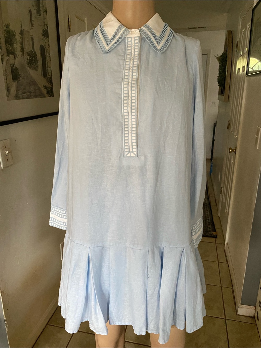 Tuckernuck embroidered collared Tate Pale Blue Drop-Waist  Dress